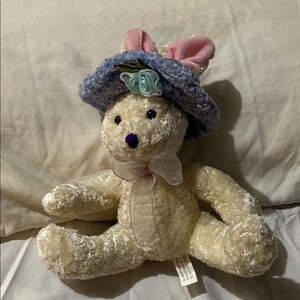 Plush Bunny with Blue Hat and Pink Ears